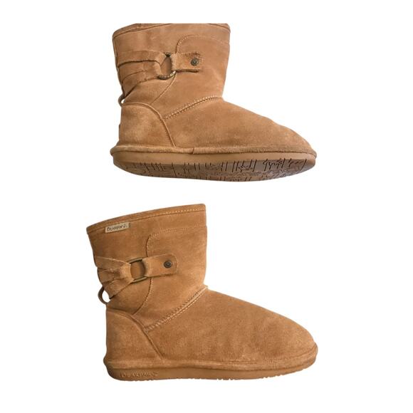 BEARPAW ANKLE SHERLING BOOTS Women's Size 8 Tan Brown Round Toe Faux Fur Leather - Picture 11 of 12